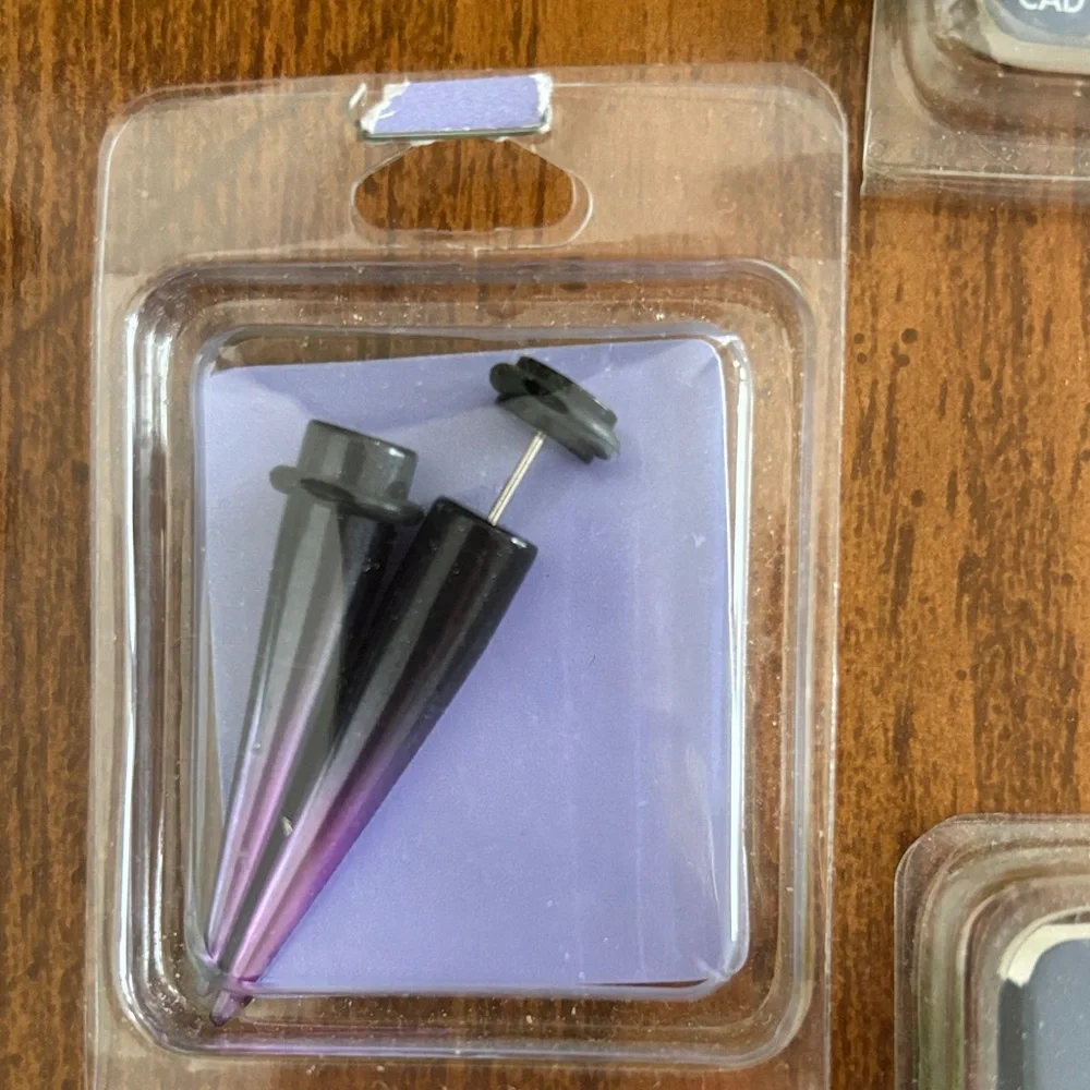 Set of 3 pair Black and Purple, and Wood Ear Gauges